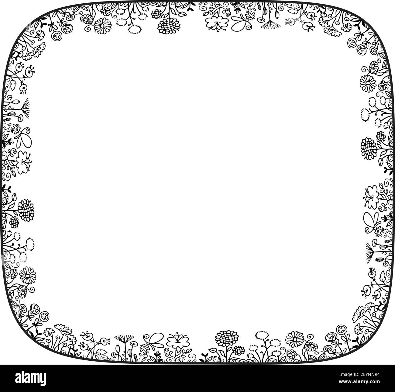vektor schwarz und weiß Blumen Herz Form Rand Hintergrund Stock Vektor
