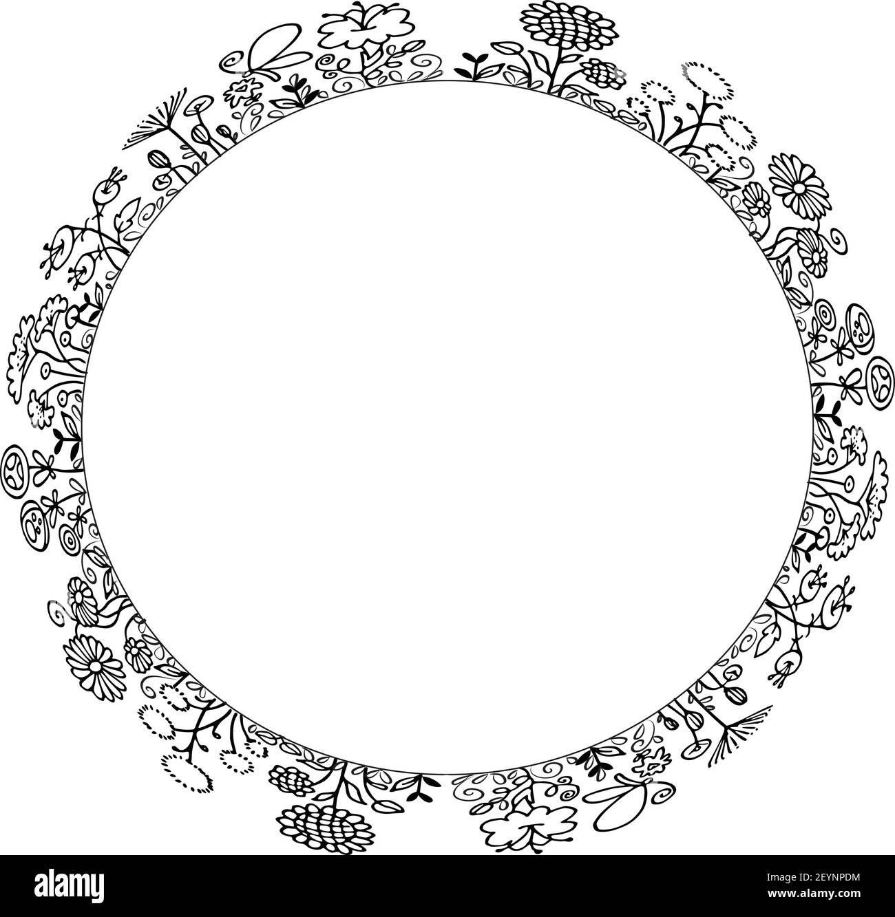 vektor schwarz und weiß Blumen Kreis Rand Hintergrund Stock Vektor