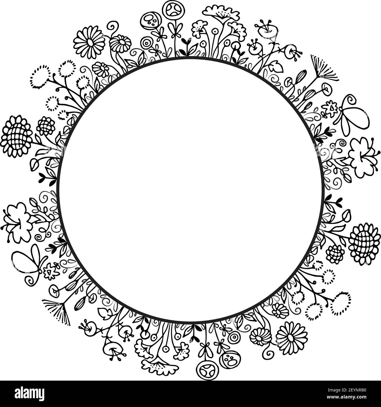 vektor schwarz und weiß Blumen Kreis Rand Hintergrund Stock Vektor