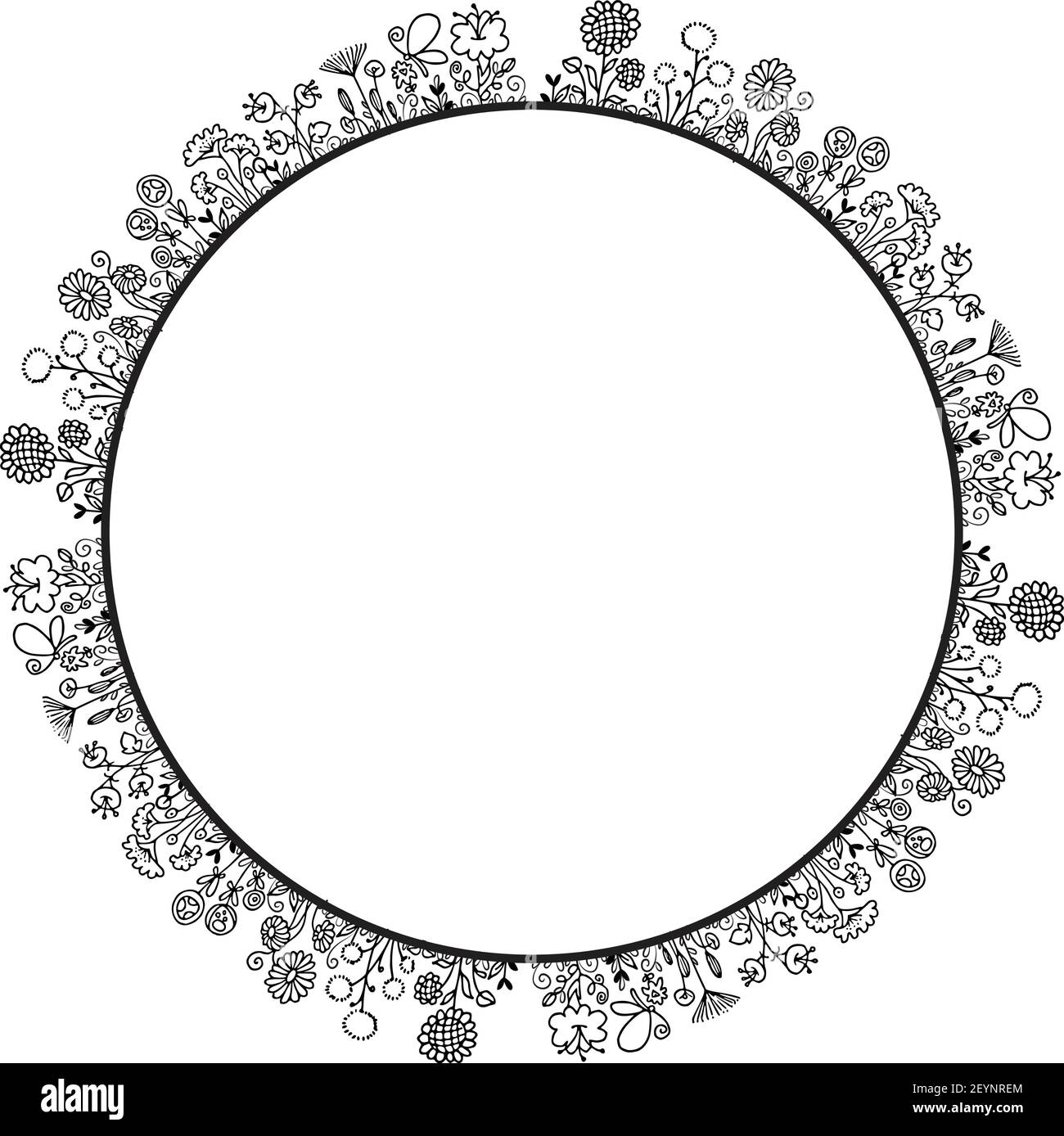 vektor schwarz und weiß Blumen Kreis Rand Hintergrund Stock Vektor