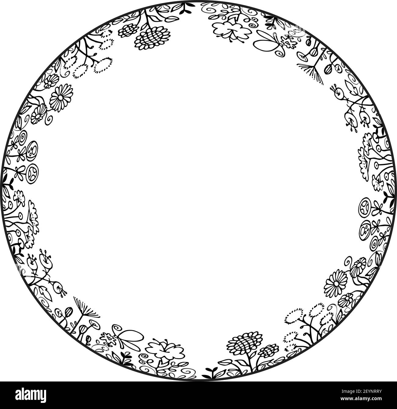 vektor schwarz und weiß Blumen Kreis Rand Hintergrund Stock Vektor