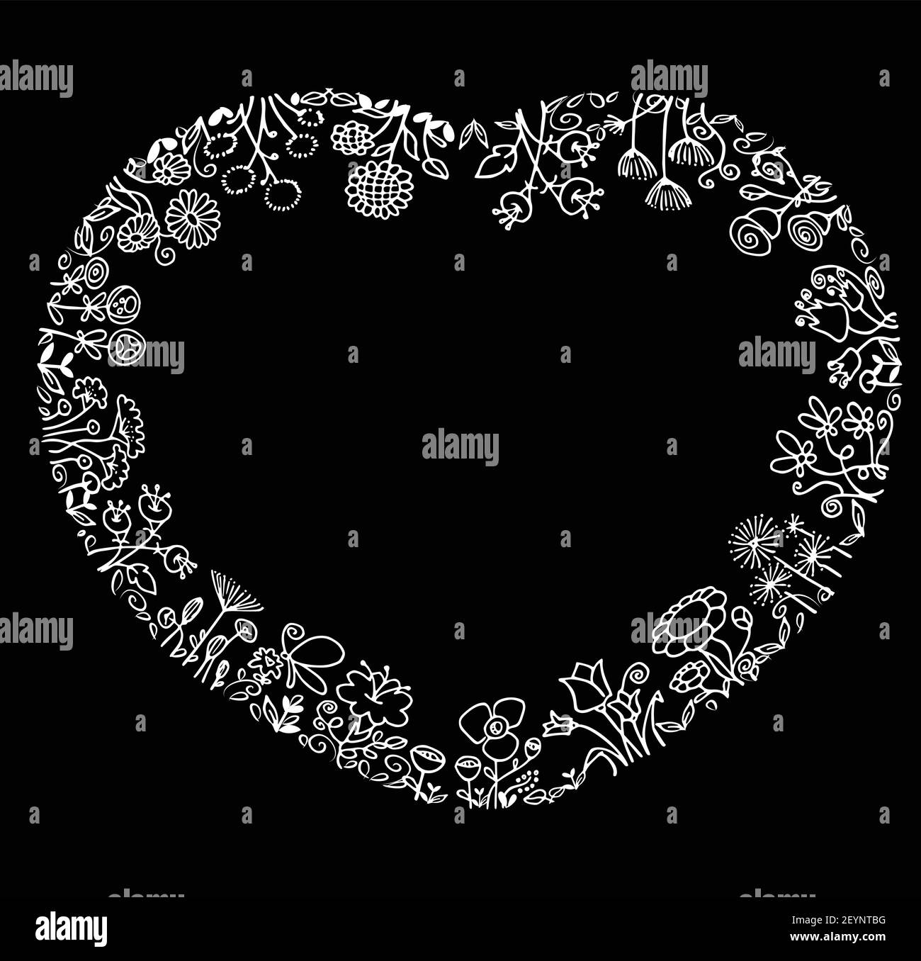 vektor schwarz und weiß Blumen Herz Form Rand Hintergrund Stock Vektor