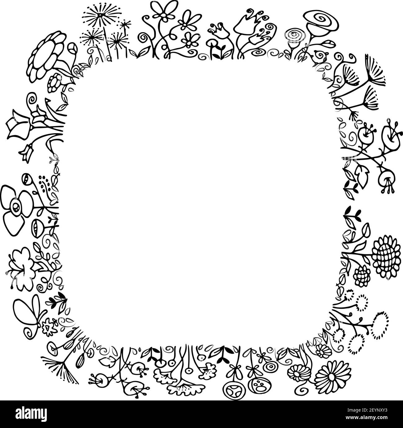 vektor schwarz und weiß Blumen quadratischen Rand Hintergrund Stock Vektor