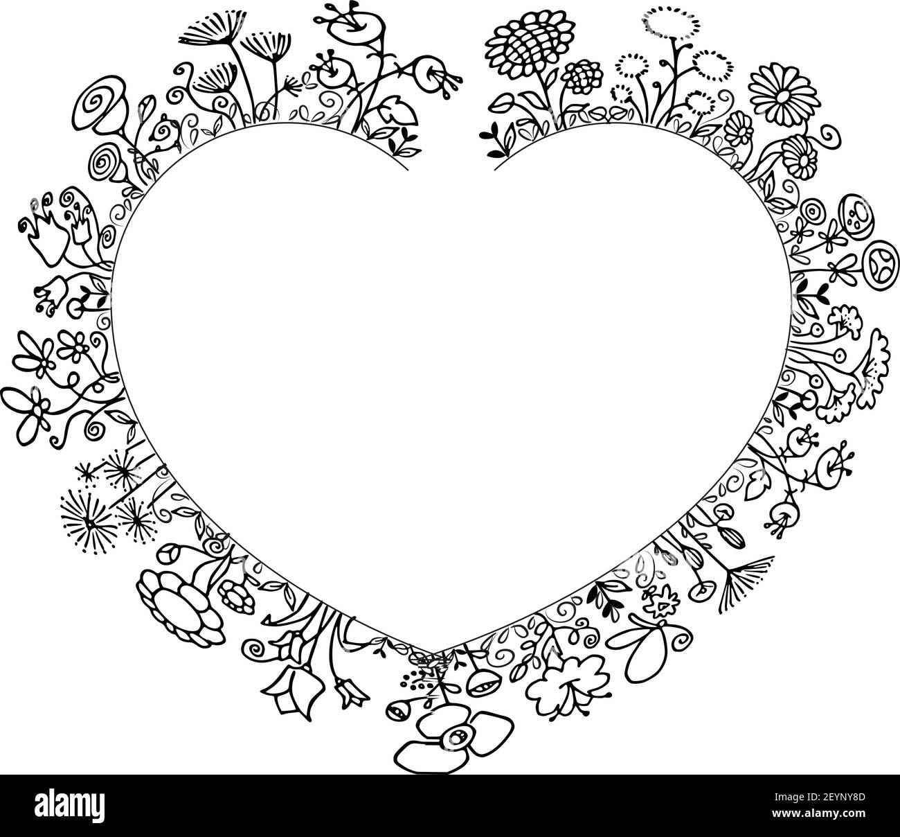 vektor schwarz und weiß Blumen Herz Form Rand Hintergrund Stock Vektor