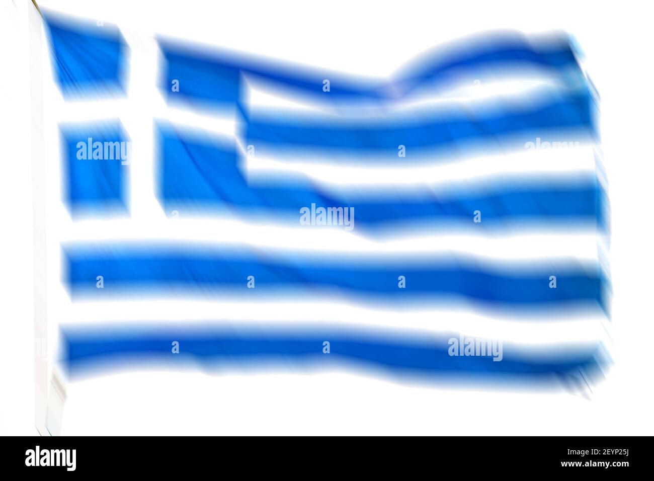 Verschwommene weiße wehende griechische Flagge Stockfoto