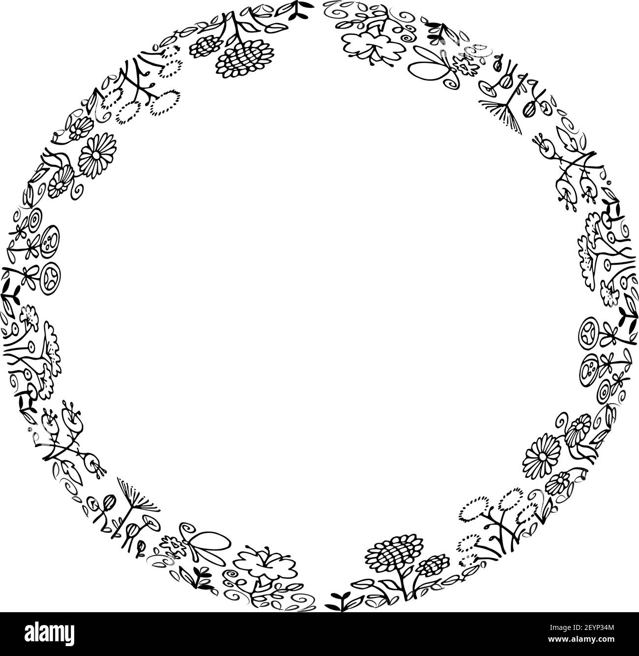 vektor schwarz und weiß Blumen Kreis Rand Hintergrund Stock Vektor