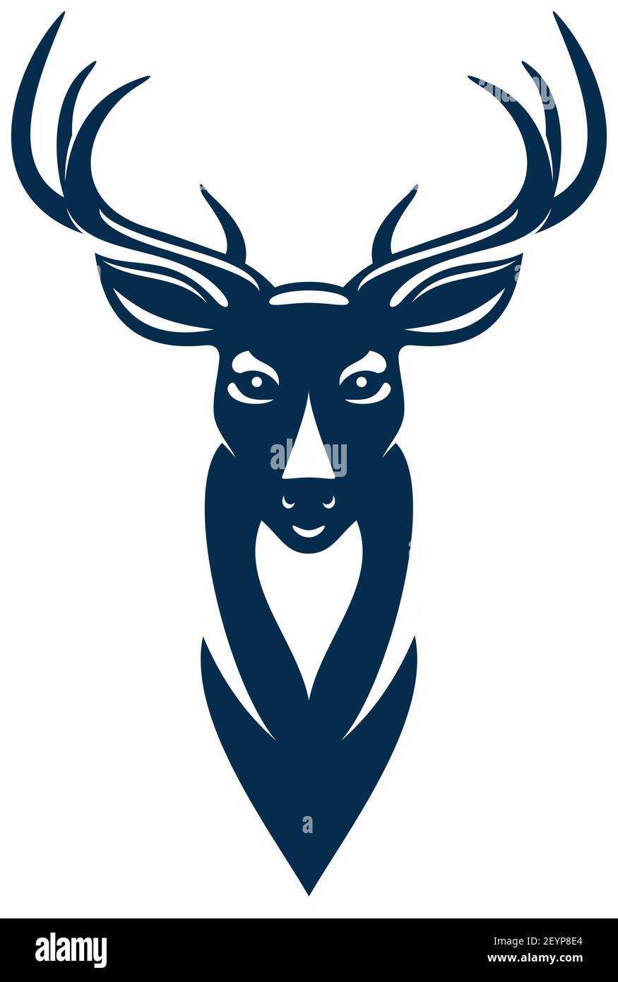 Wilder Elch oder Hirsch mit Geweih isoliert Kopf Maskottchen. Vektor gehörnte Tier, Rentier Jagd Sport Emblem Stock Vektor