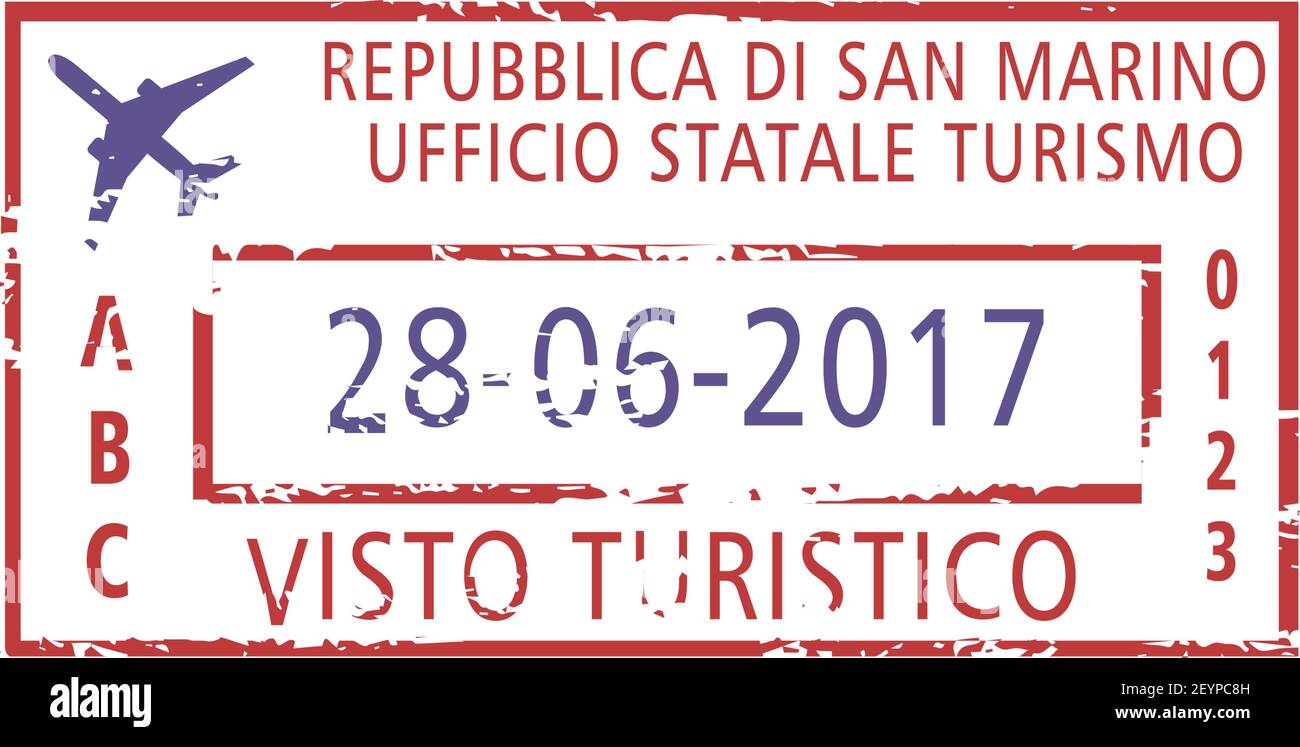 Republik San Marino Visum Stempel Vorlage isoliert. Vector italienischen touristischen Staat, Grenzkontrolle Passing Zeichen Stock Vektor Republik San Marino Visum Stempel Vorlage isoliert. Vector italienischen touristischen Staat, Grenzkontrolle Passing Zeichen Stock Vektor