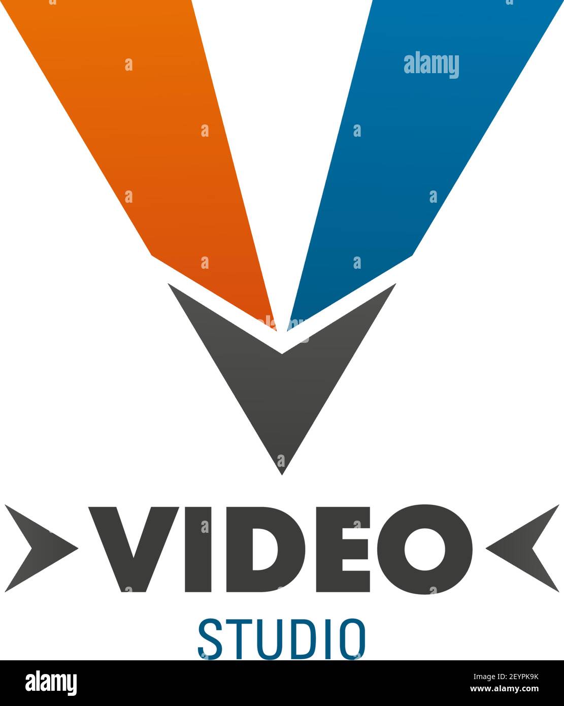Videostudio-Symbol für Visitenkartenvorlage mit Markenwerbung. Modernes Symbol des Buchstaben V, bestehend aus roten und blauen geometrischen Figuren für Multimedia te Stock Vektor