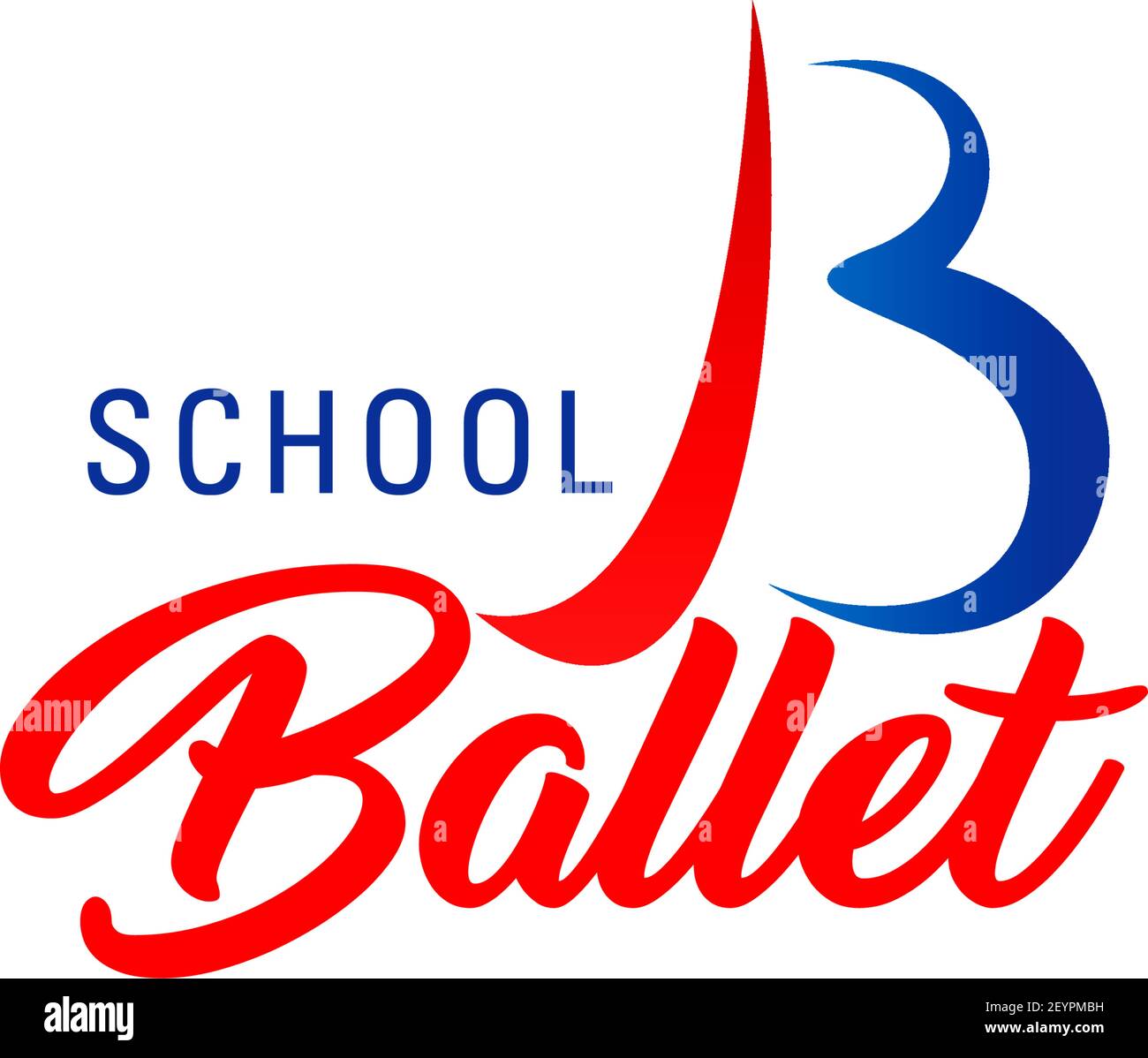 Ballettschule Symbol für Tanzstudio oder Sportverein Markenemblem Design. Rot und blau Corporate Identity Schriftart des Alphabets Buchstabe B aus gebogenen Stock Vektor