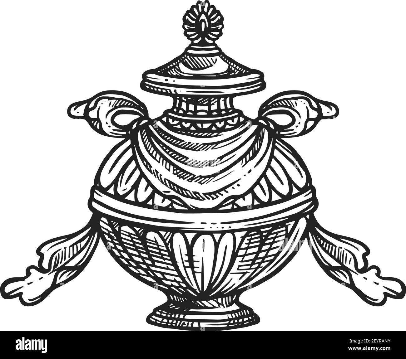 Buddhismus religiöses Symbol, Bumpa Vase. Buddhistische Anbetung, Hinduismus Dharma Religion Ritual Pumpa Vektor Skizze Stock Vektor
