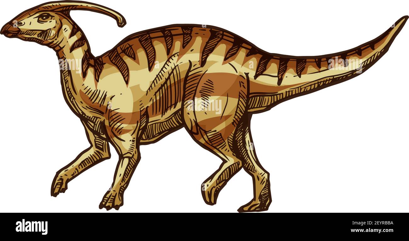 Dinosaurier parasaurolophus isoliert ausgestorbenen Tier Skizze. Vector Walkeri Dino, ausgestorbene prähistorische Kreatur Stock Vektor