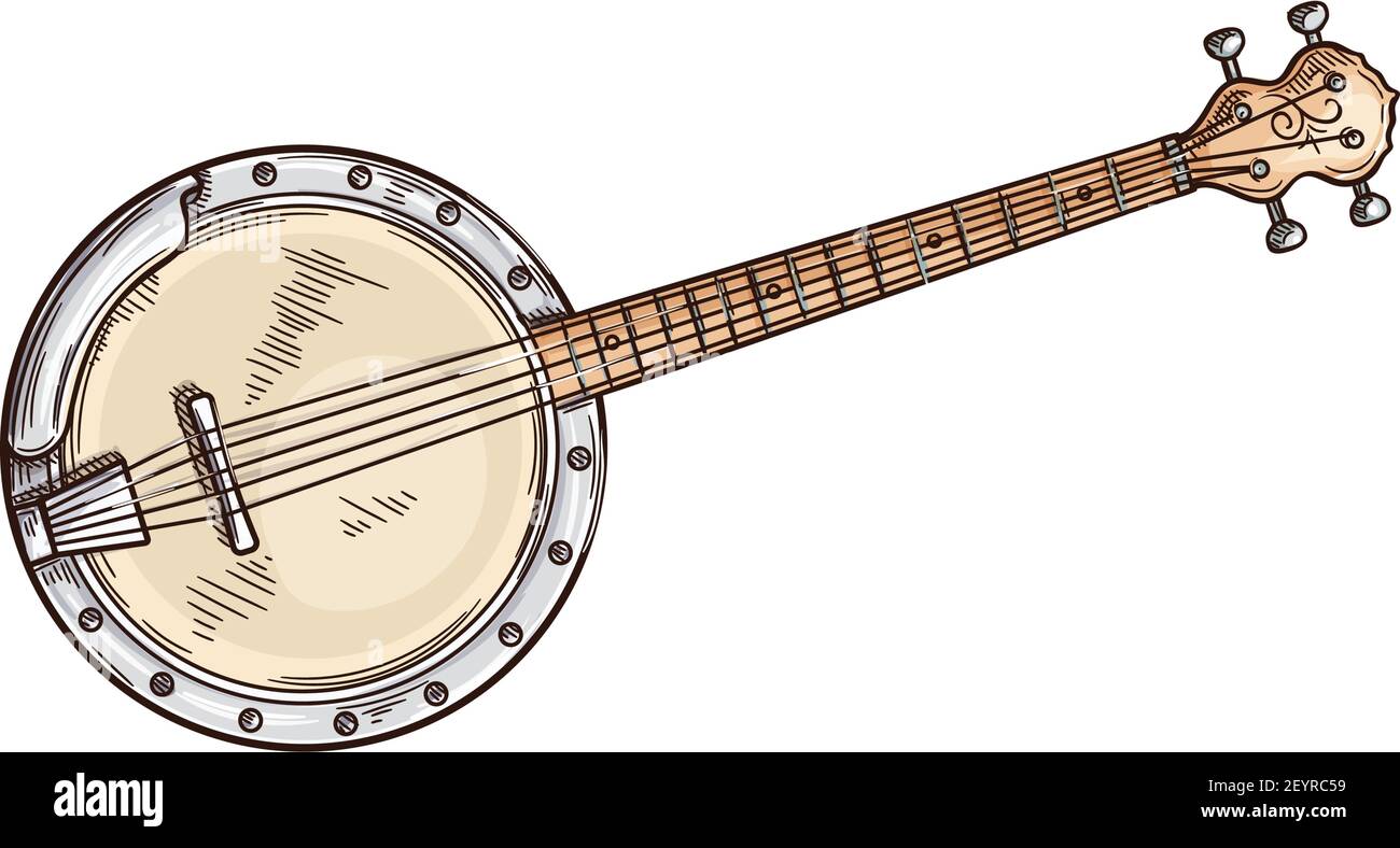 American Banjo isoliert retro Musikinstrument. Vector viersaitige Banjo Gitarre, chordale Begleitung Stock Vektor