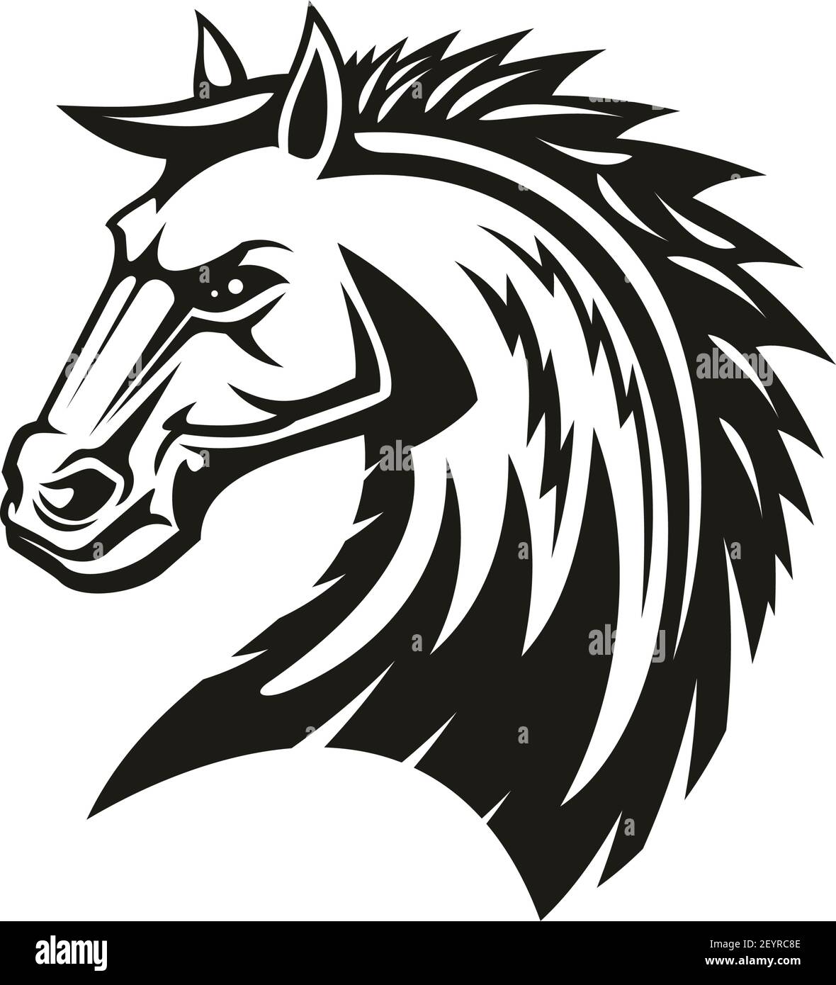 Arabian Rebellion Pferd isoliert Kopf. Vektor Pferdesport Symbol, Hengst oder Mähne Profil Stock Vektor