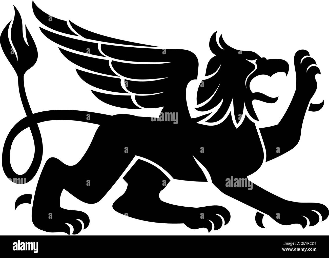 Griffon mit Körper, Schwanz und Pfoten des Löwen, Kopf des Adlers, isoliert mythische Kreatur. Vektor-Griffin Silhouette Stock Vektor