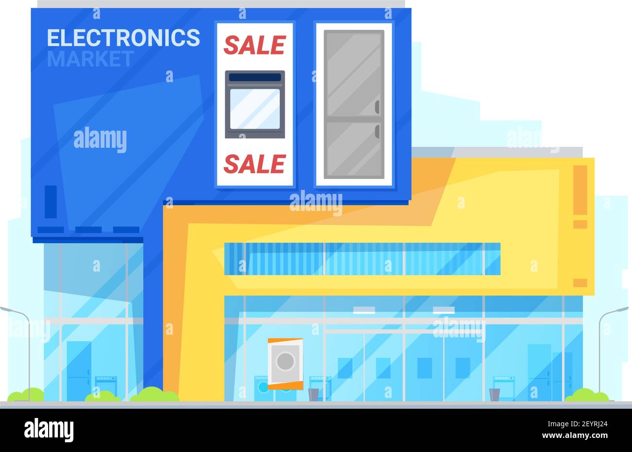 Elektronik und Haushaltsgeräte Markt. Vector Wohnung Ladengebäude, Rabatt-Center Verkauf Stock Vektor