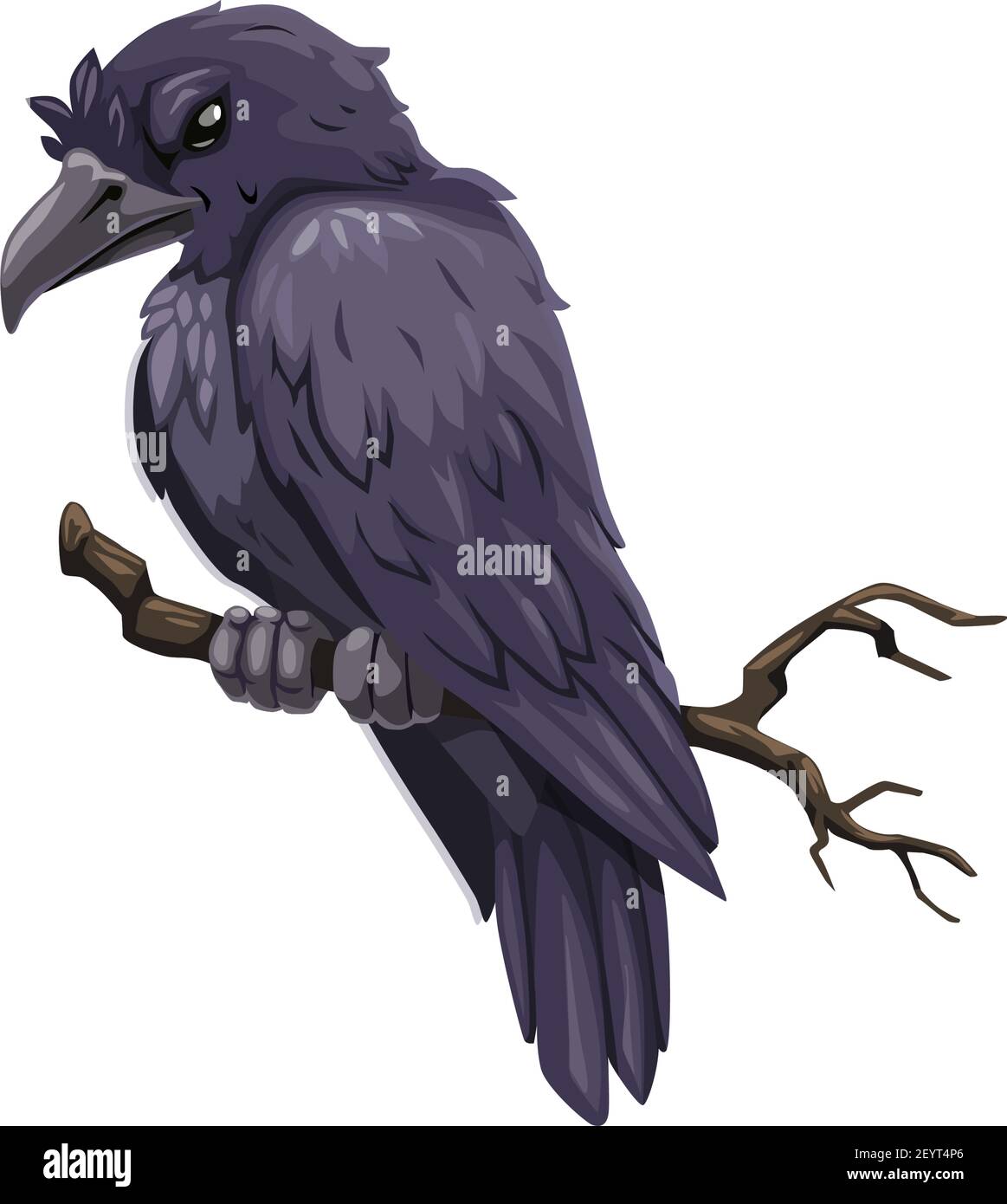 Krähe auf Zweig Symbol, böse gefiederte Tier, isoliert Vektor. Rabe auf  Baum, unheimlicher Vogel Stock-Vektorgrafik - Alamy