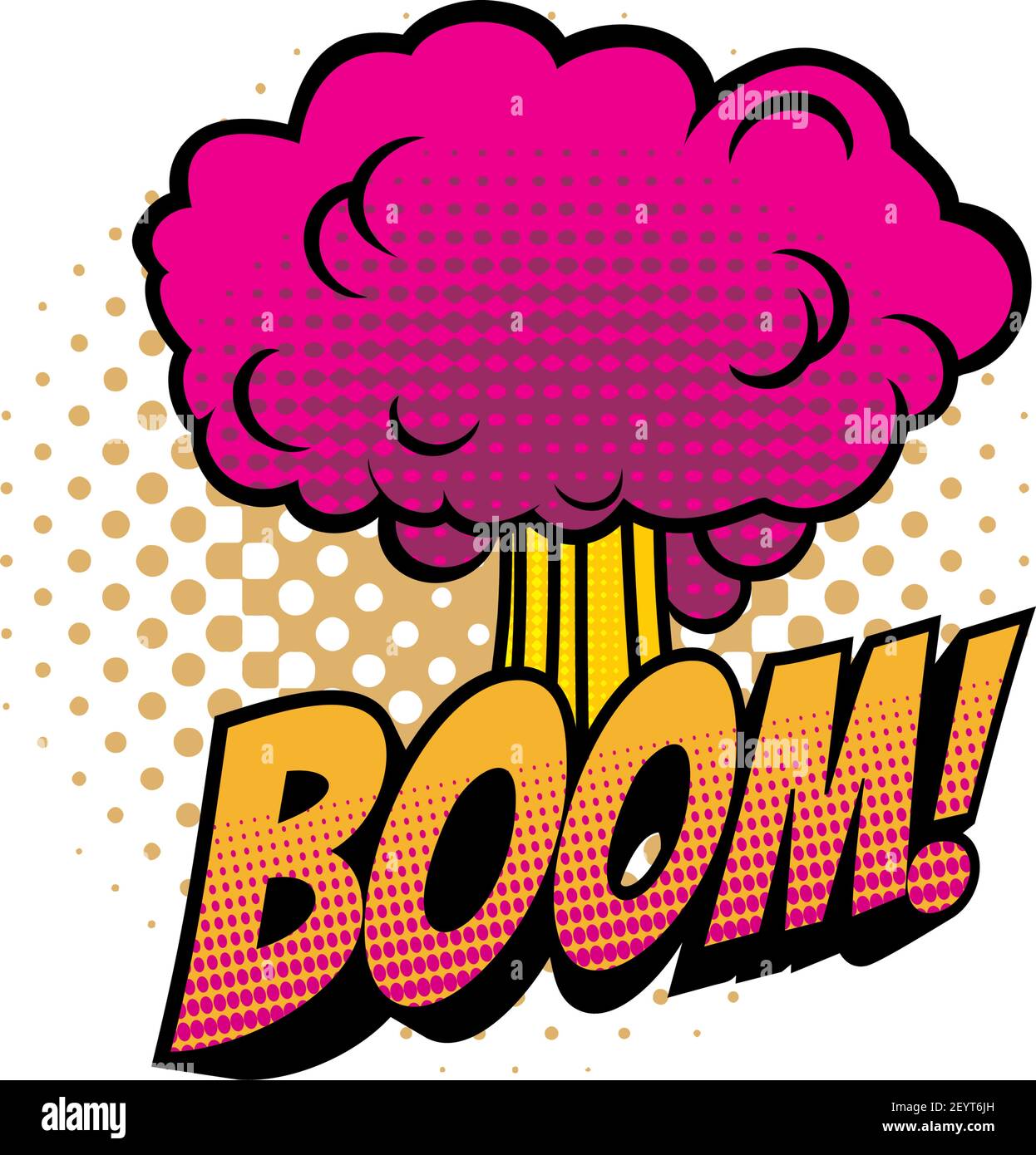 Boom Comic Sound Blast, Blase Chat Cartoon-Symbol. Vector Boom Explosion Wolke, Superhelden Comic-Sound Explosion, Halbtonkunst Stock Vektor