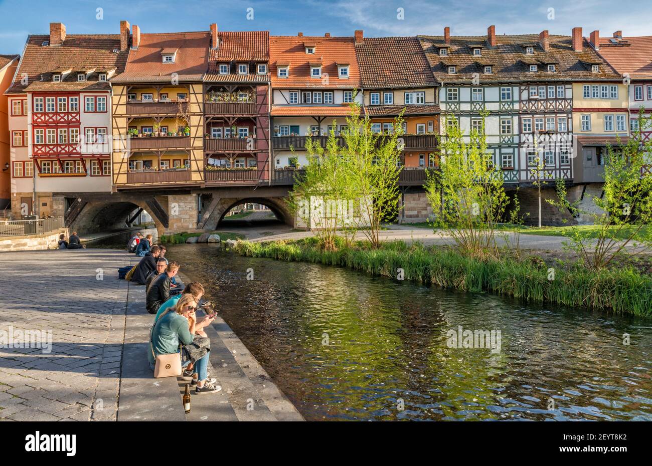 Fachwerkhäuser an der Krämerbrücke in Erfurt, Thüringen, Deutschland Stockfoto