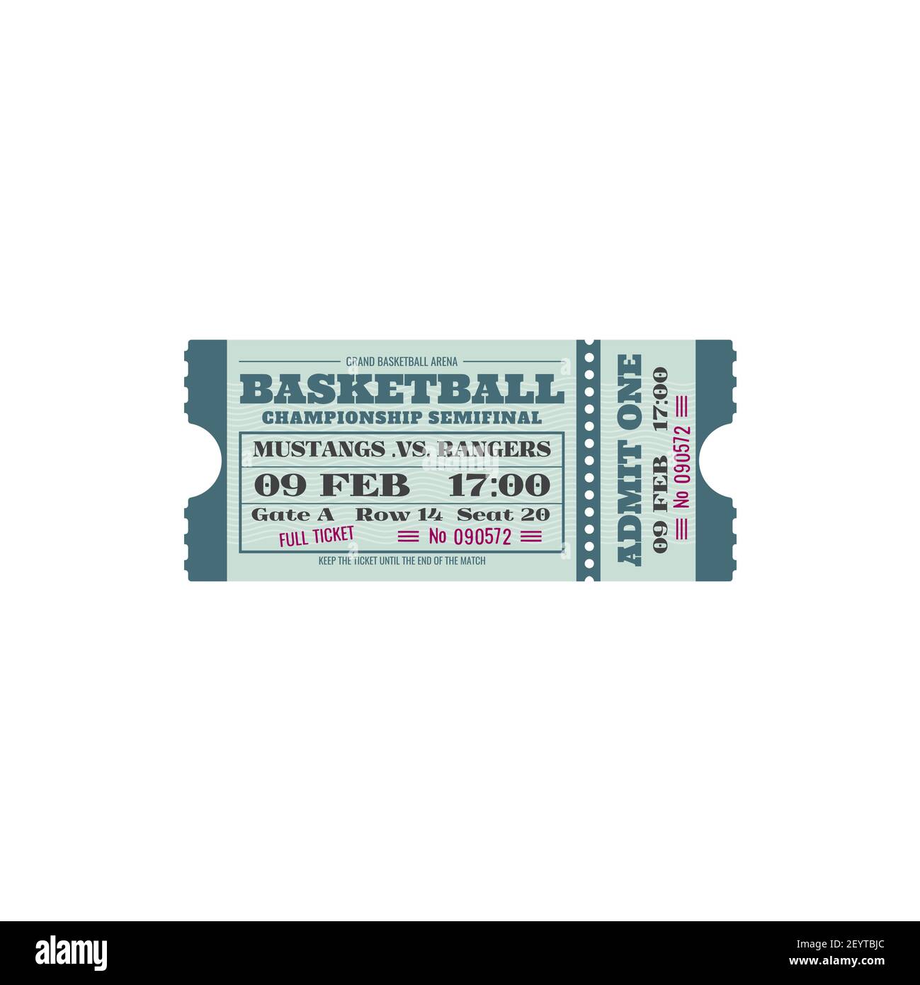 Ticket für Basketball-Halbfinale isoliert Retro-Probe. Vector volle Karte  auf Grand Basketball Arena Vorspeise, Gutschein für Sportspiel zu sehen,  zugeben, ein und Stock-Vektorgrafik - Alamy