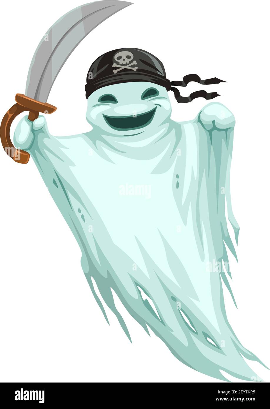Geisterpirat in Bandana mit Schädel und Schwert isoliert bösen Geist. Vektor Halloween Phantom in luftiger Decke Stock Vektor