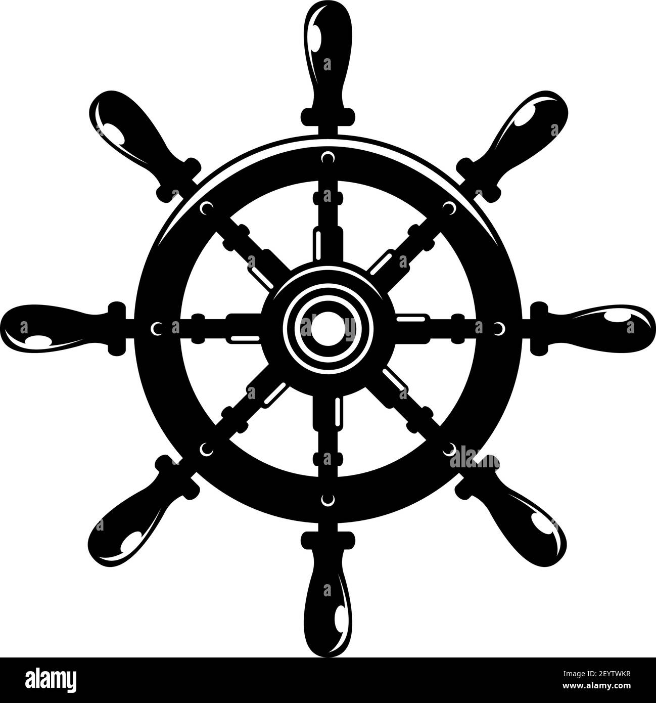 Schiffslenkrad mit Anker Konturvektor Abbildung. Segeln, maritimes lineares schwarzes Symbol. Antikes, vintage Ruder, Lenkradumriss d Stock Vektor