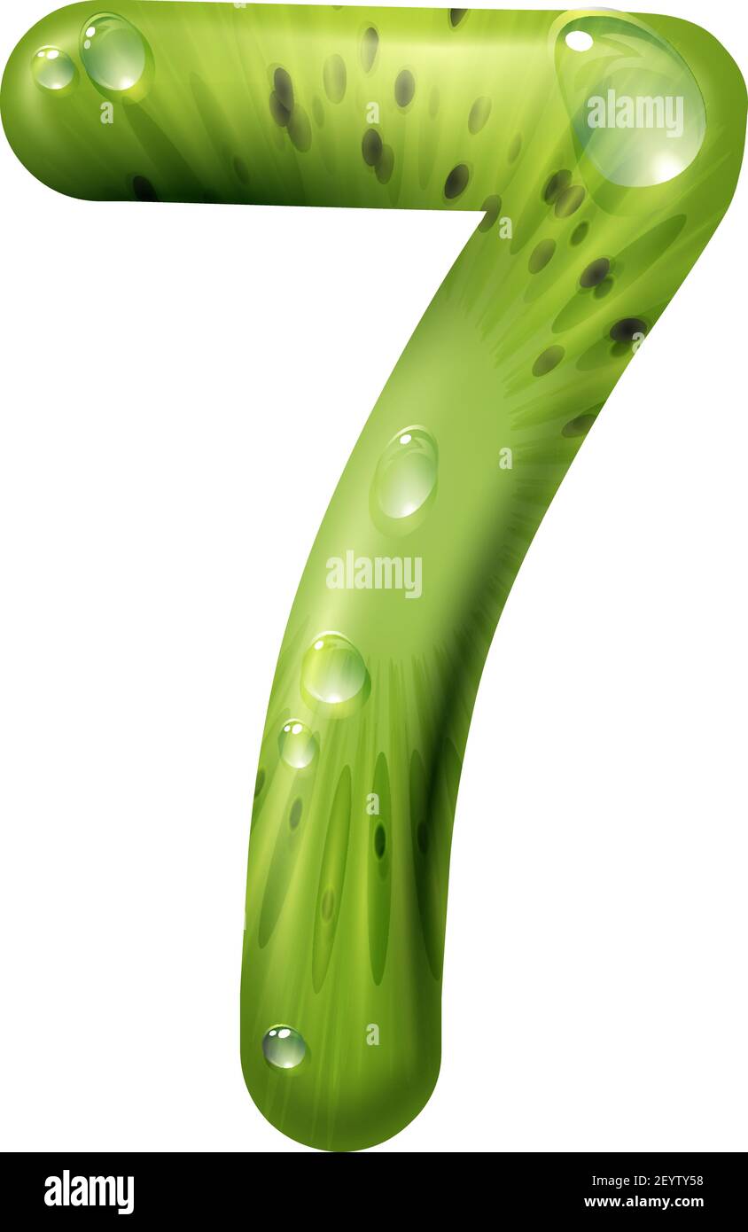 Sieben Ziffern aus Kiwi mit Samen und Wassertropfen isoliert 7 Zahl Figur. Vector Food Schriftart von Kiwi Stock Vektor