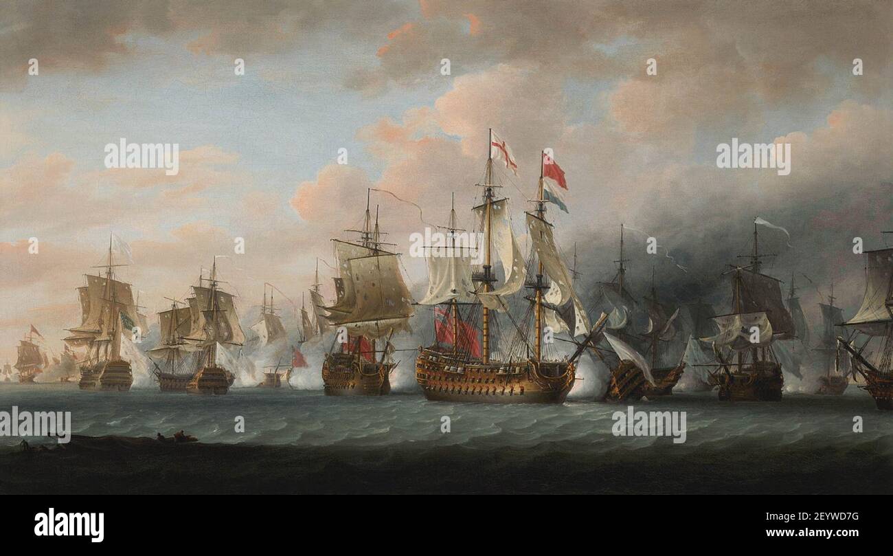 Nicholas Pocock - Admiral Rodney's Flaggschiff H.M.S. Beeindruckend, 1872. Stockfoto
