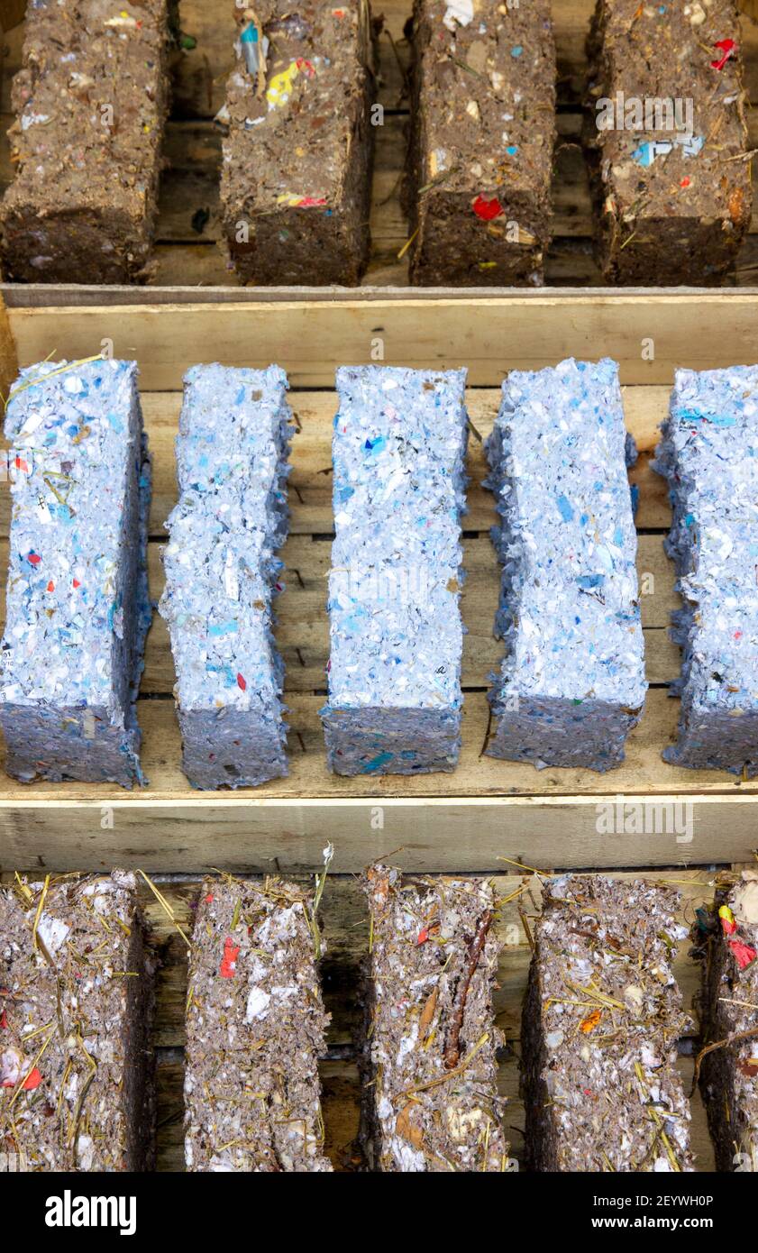 Brandprotokolle aus recyceltem Papier Stockfoto