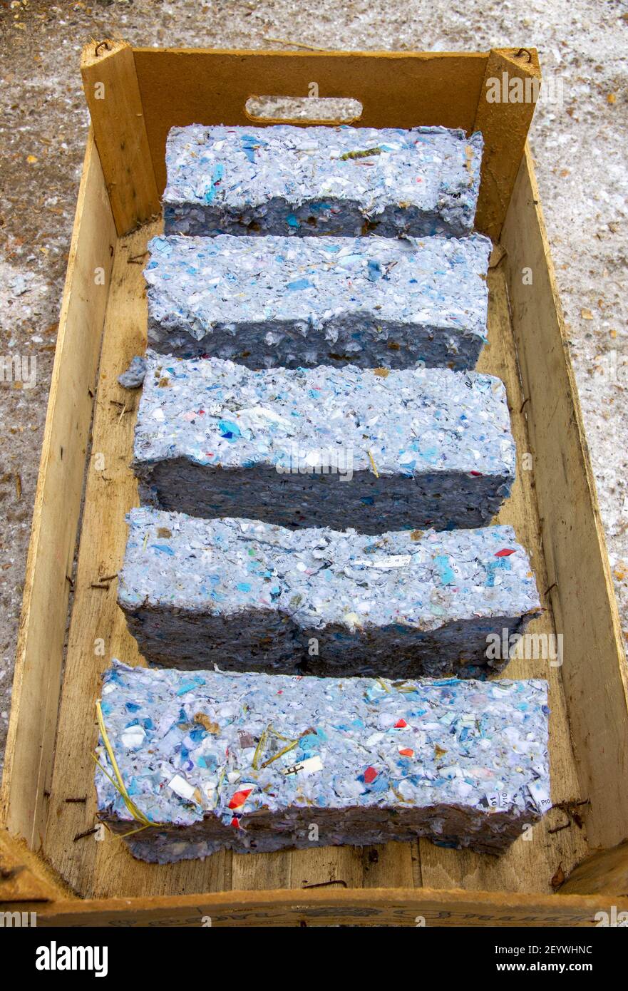 Brandprotokolle aus recyceltem Papier Stockfoto