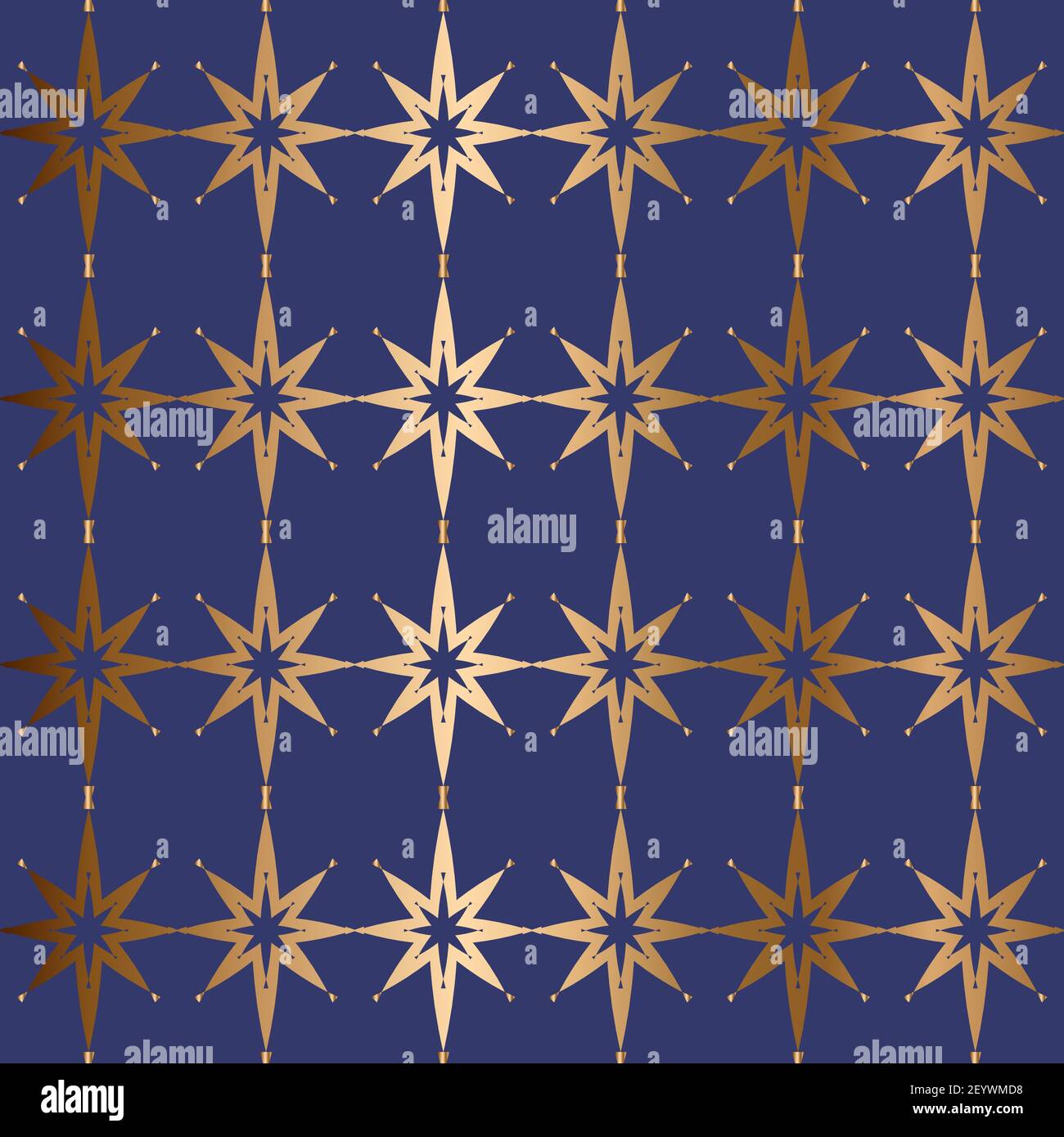Abstraktes Vektor geometrisches nahtloses Muster mit Sternen. Ornamental blauer und goldener Hintergrund Stock Vektor