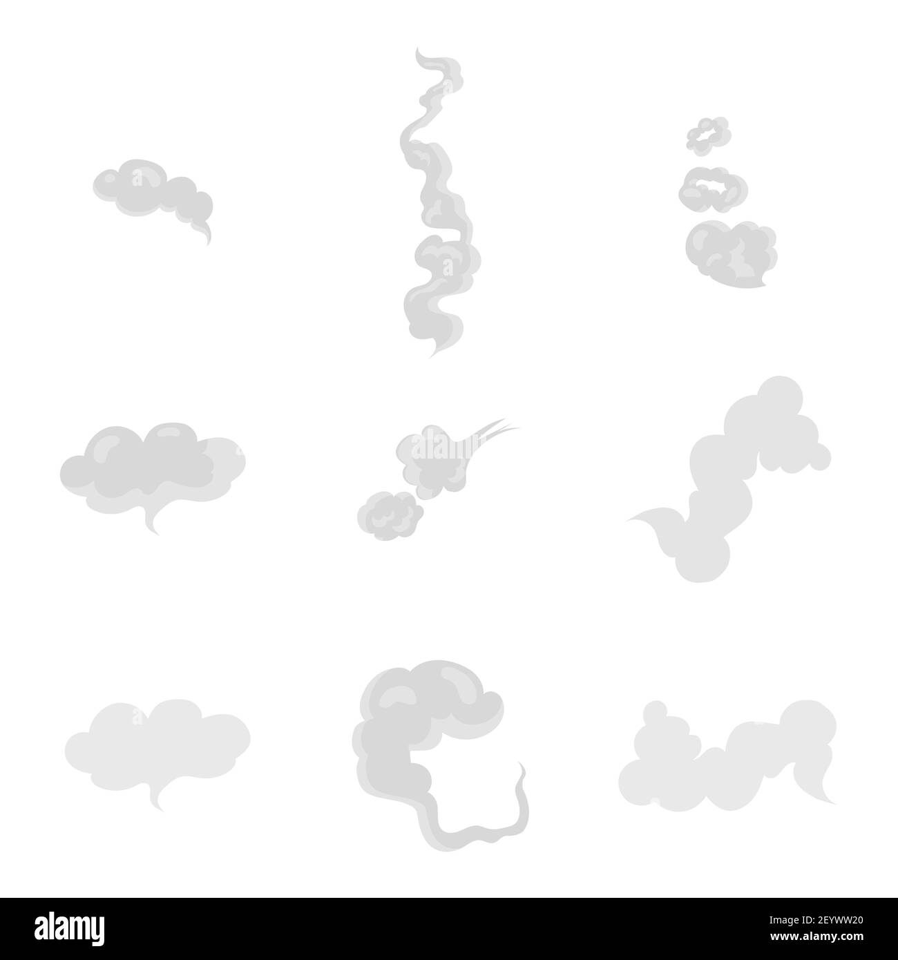 Rauchform, Rauchabzüge, Wasser oder Gas. Vektor Rauch glatt, Flow-Kurve dynamisch, Muster Smog Set Illustration Stock Vektor