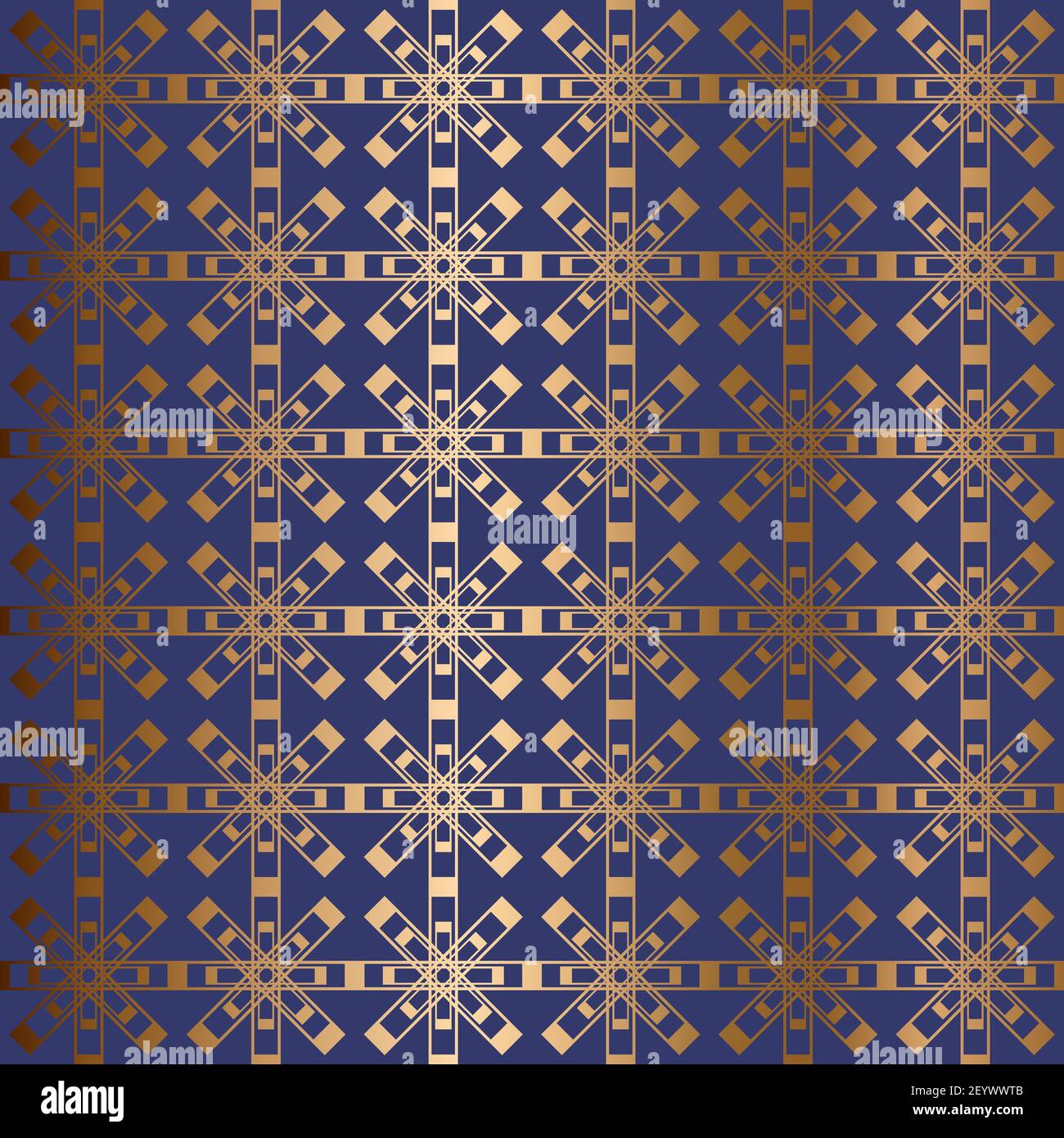 Abstraktes geometrisches Vektor-nahtloses Muster. Ornamentaler blauer, türkisfarbener und goldener Hintergrund Stock Vektor