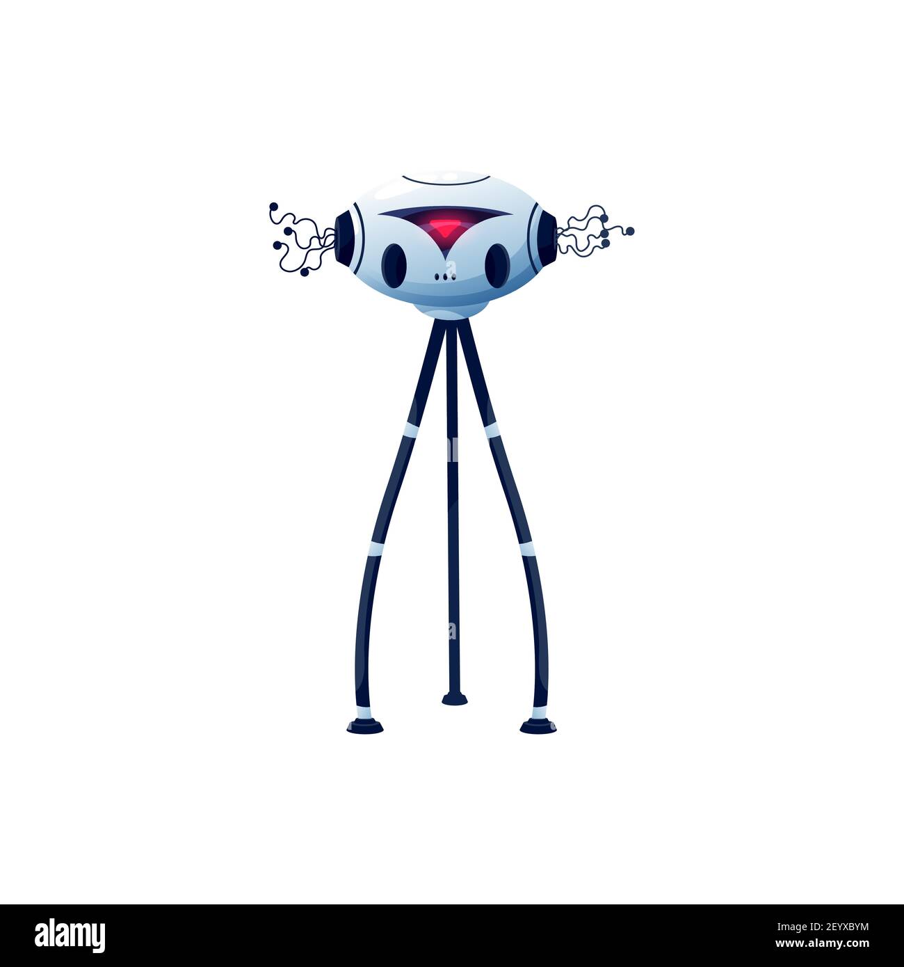 Cartoon Roboter Vektor Cyborg Charakter. Künstliche Intelligenz Spielzeug oder bot mit digitalen roten Glow, flexible lange Beine an Saugern und Tentakeln auf Kopf, Stock Vektor