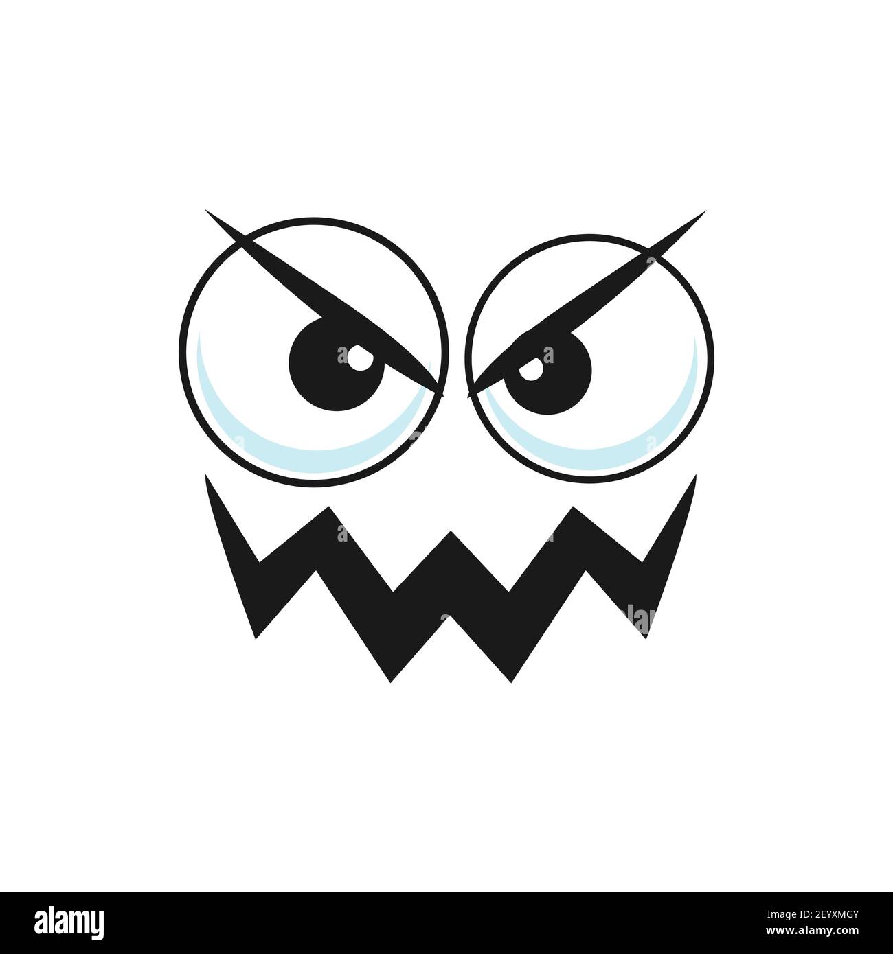 Wicked popped-eyed Smiley mit gebogenem Mund isoliert Cartoon-Charakter. Vector wütend Emoticon, böse Gesichtsausdruck, Psychopath oder maniac mürrisch ava Stock Vektor