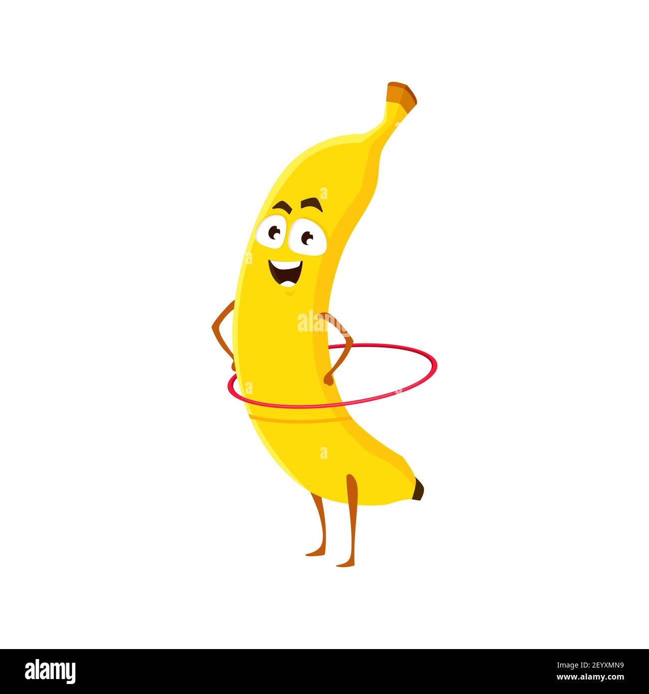 Cartoon Banane mit Reifen, Obst Sportler Vektor-Symbol, lustige Charakter tun Sport-Übungen isoliert auf weißem Hintergrund. Gesunde Ernährung, Sport lebst Stock Vektor