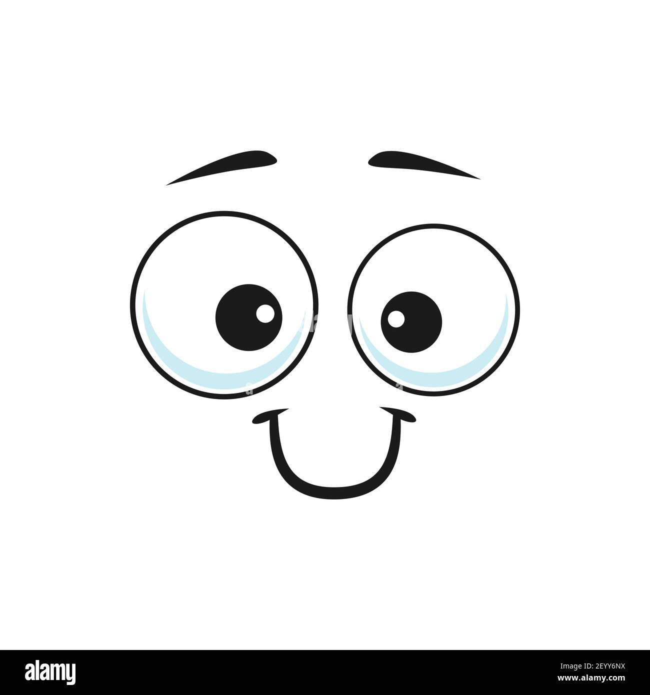 Emoji schüchtern Ausdruck isoliert Art emoticon. Vektor gutmütig oder gutmütig Gesichtsausdruck, lustige Emoji mit großen Augen. Unbeschwert Smiley mit si Stock Vektor