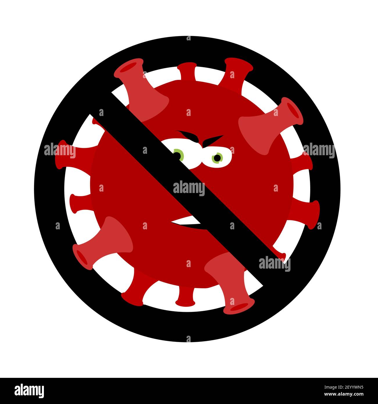 Verbot Ausbruch Coronavirus, Verbot Influenza Kontamination Bakterium Pneumonie. Vektor-Warnung covid-19 Pneumonie, Blick Augen Maskottchen verboten illustraa Stock Vektor