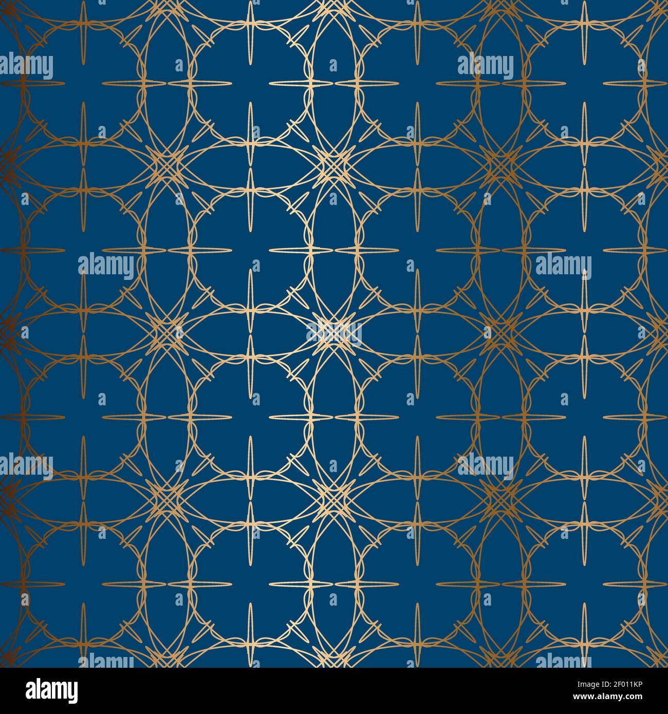 Abstrakt Vektor ornamental nahtlose goldene Muster. Blauer Hintergrund. Stock Vektor
