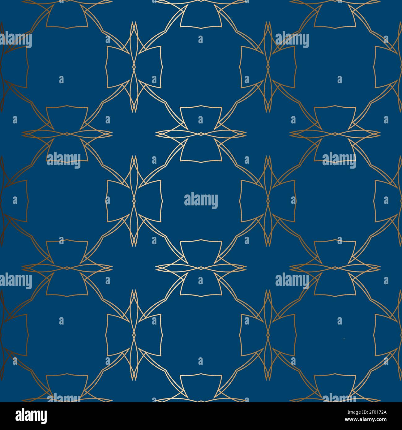 Abstrakt Vektor ornamental nahtlose goldene Muster. Blauer Hintergrund. Stock Vektor