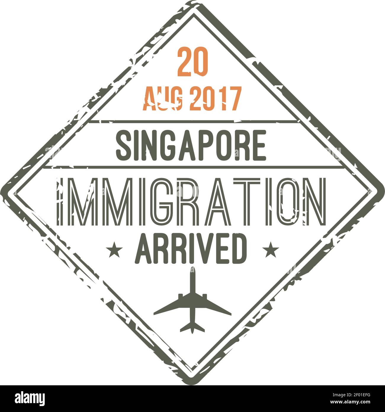 Singapur Einwanderungsvisum Stempel isoliert. Vektor Ankunft Siegel Vorlage Changi Flughafen, SIN Stock Vektor