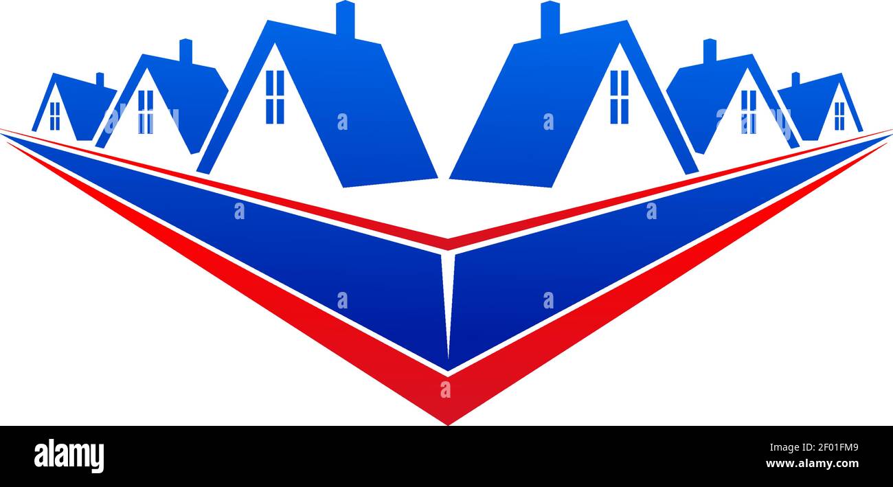 Häuser und Häuser zum Verkauf und zur Miete isoliert Immobilien Gebäude Logo. Vector Cottages, Privateigentum Stock Vektor