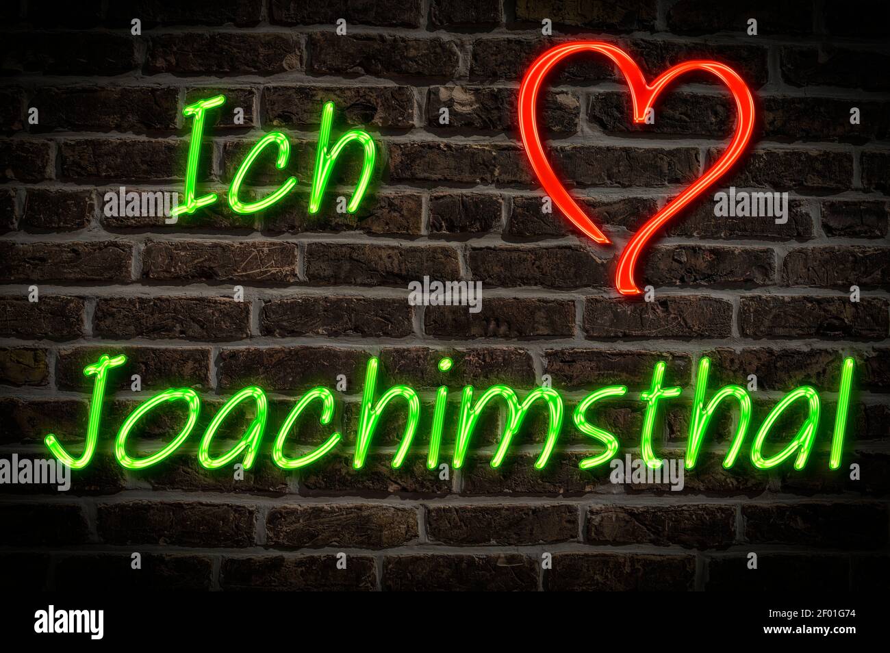 Leuchttreklame, Ich liebe Joachimsthal, Brandenburg, Deutschland, Europa Ich liebe Joachimsthal, Brandenburg, Deutschland, Europa Stockfoto