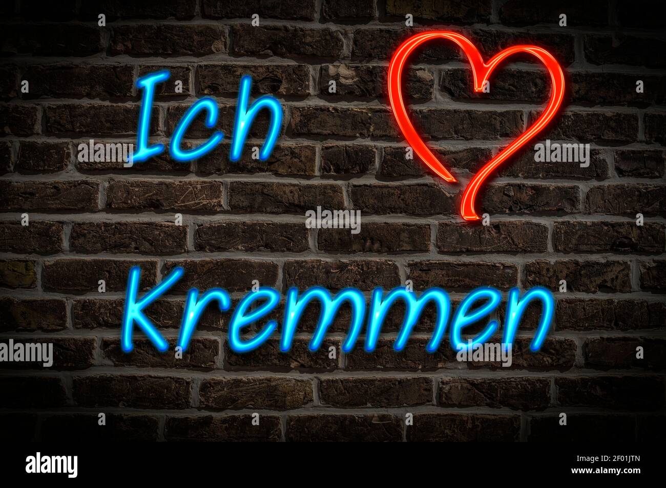 Leuchttreklame, Ich liebe Kremmen, Brandenburg, Deutschland, Europa Ich liebe Kremmen, Brandenburg, Deutschland, Europa Stockfoto