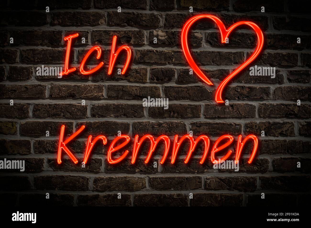 Leuchttreklame, Ich liebe Kremmen, Brandenburg, Deutschland, Europa Ich liebe Kremmen, Brandenburg, Deutschland, Europa Stockfoto