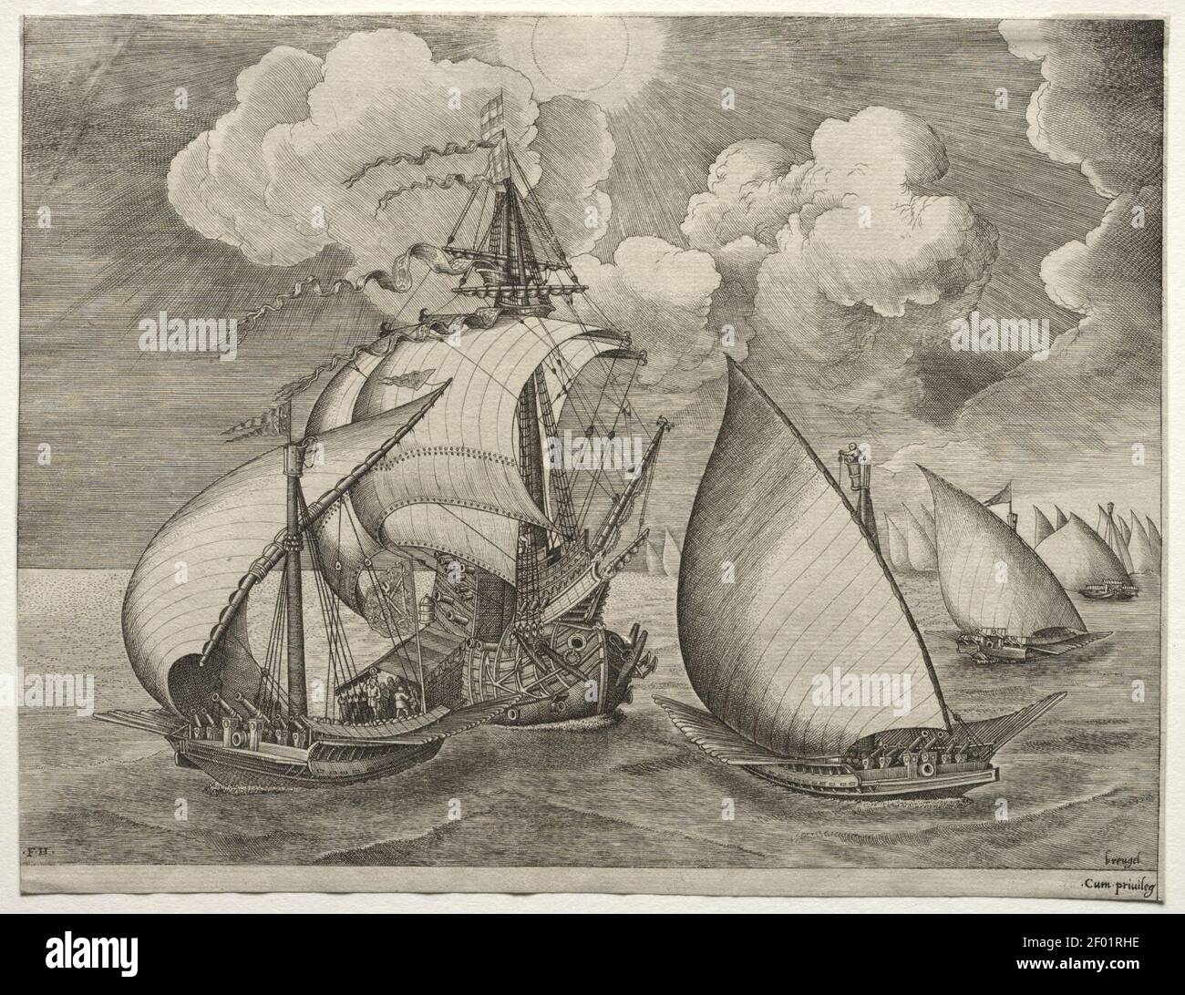 Pieter Bruegel (Flämisch, 1527-8-1569), Frans Huys (Flämisch, 1522-1562) - Segelschiffe, EINE Flotte von Galeeren, die von einer Karawelle begleitet werden Stockfoto