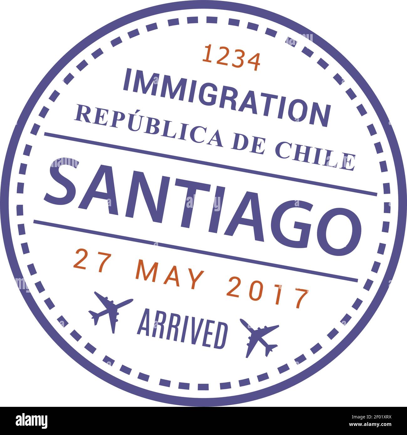 Einreisevisum zur Immigration Republica de Chile, Santiago internationaler Flughafen, Vektor-Stempel-Symbol isoliert Stock Vektor