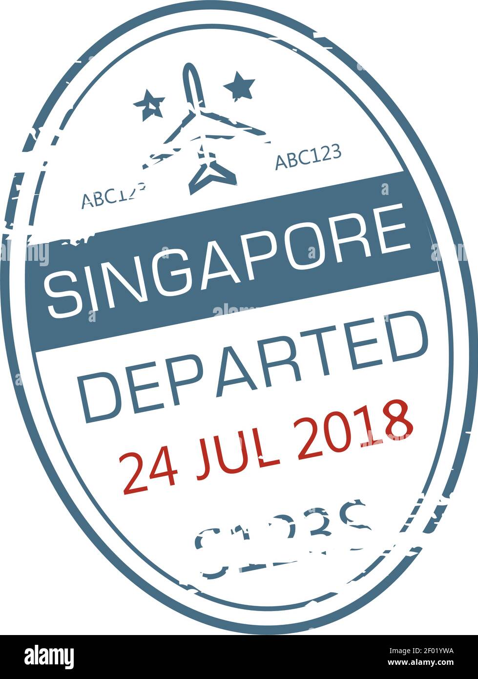 Singapur abgereist ovalen Visa-Stempel isoliert Grunge-Symbol mit Flugzeug und Datum. Vector Abfahrt von Malaysia Flughafen Schild, internationale Grenze cont Stock Vektor