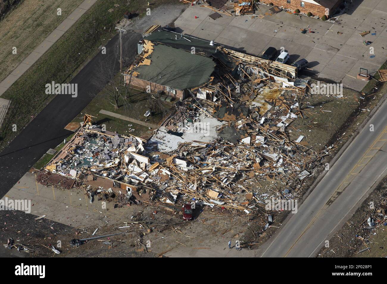 Luftaufnahme von Harrisburg, Illinois, nach einem Tornado Mittwoch, 29. Februar 2012, der mindestens 6 Menschen getötet. (Foto von Abel Uribe/Chicago Tribune/MCT/Sipa USA) Stockfoto