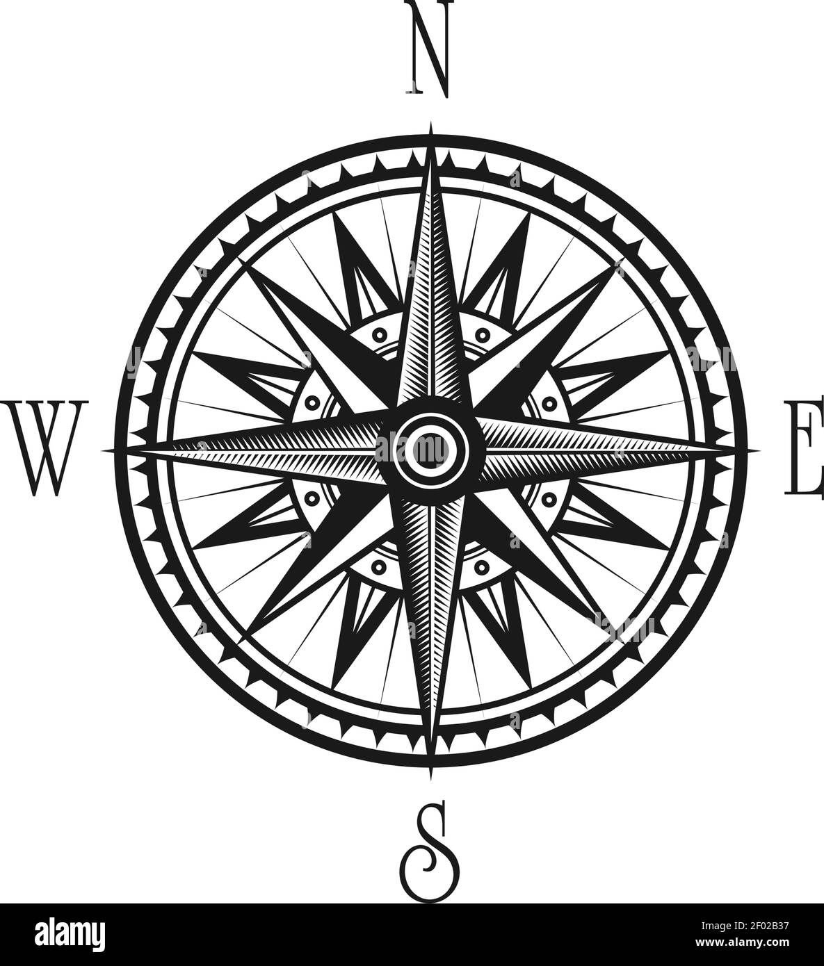 Wind der Rose isoliert Kompass Navigationssymbol mit Süd-, West-, Ost- und Nordseite. Vektor monochrome windrose Stock Vektor